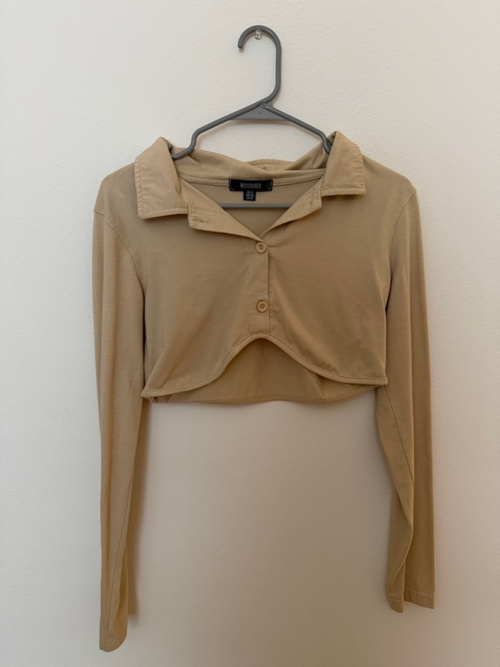 Missguided Tan Cropped Long-Sleeve Polo Top